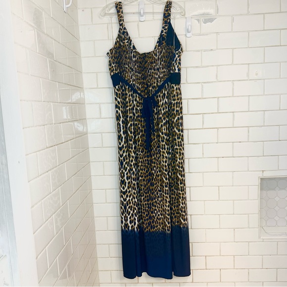 🍓Plus Size Maxi Dress 3x Studio West Apparel Cheetah Smocked back Tie Waist NWT - Picture 3 of 8